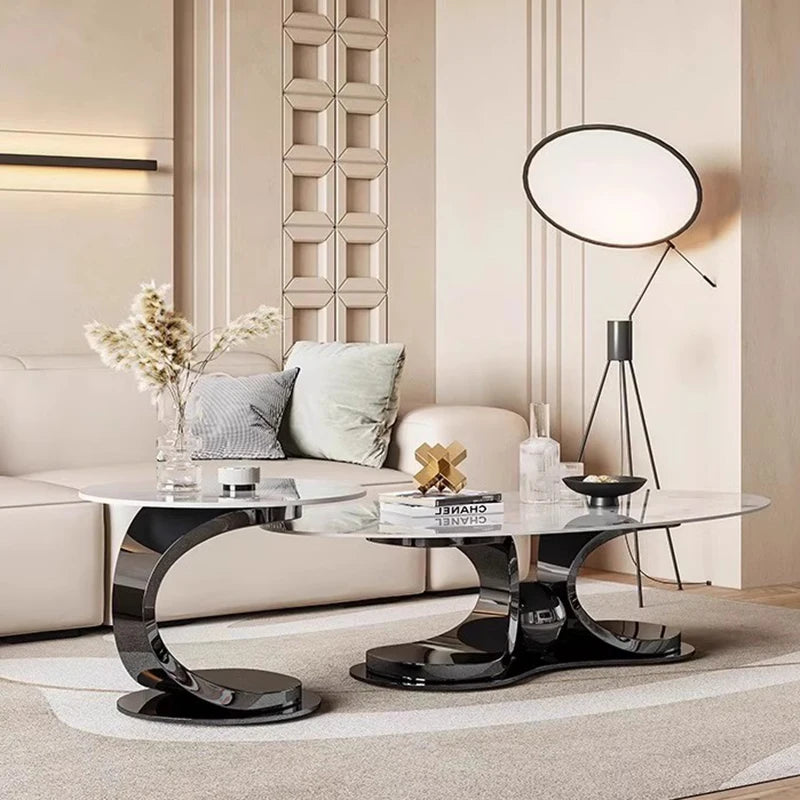 Minimalist Rock-Slab Coffee Table Ellipse Shape — Natural | KIMLUD