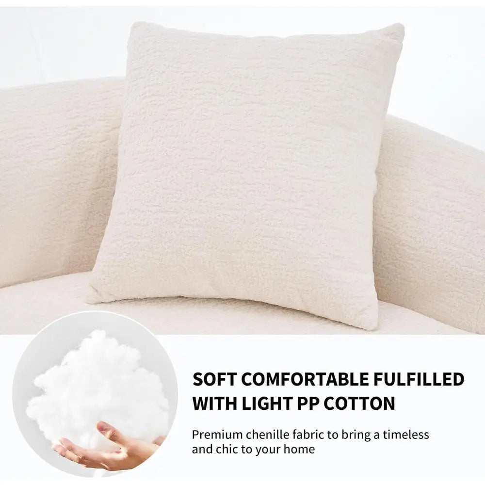 Chenille Curved 4-Seater Sectional Sofa With Plush Pillows — Ivory | KIMLUD