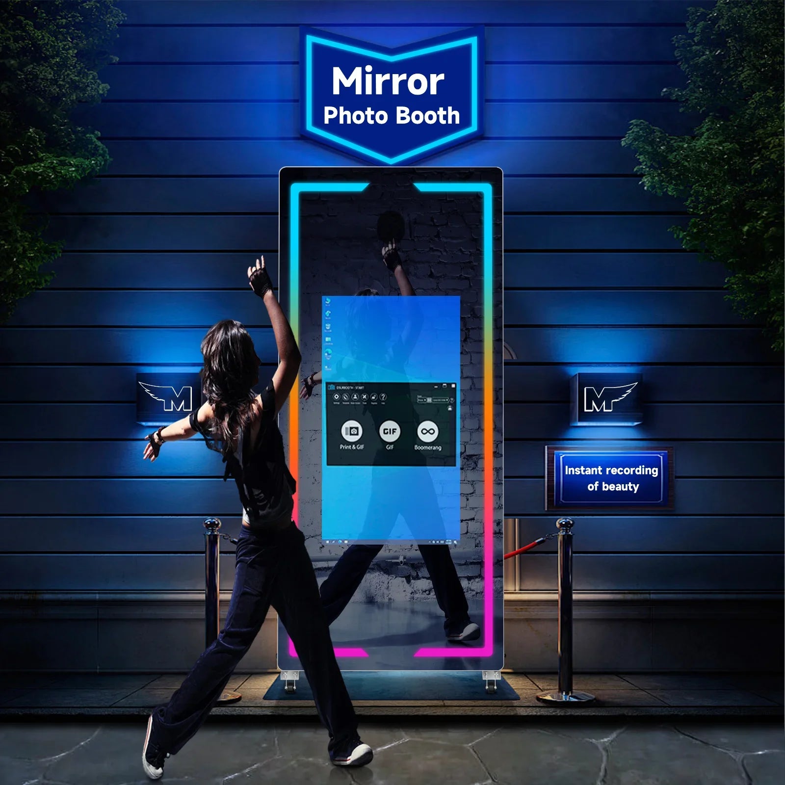 65 inch Mirror Photo Booth Machine with Camera and Printer Portable Magic Mirror Selfie Touch Screen LED Frame Kiosk
