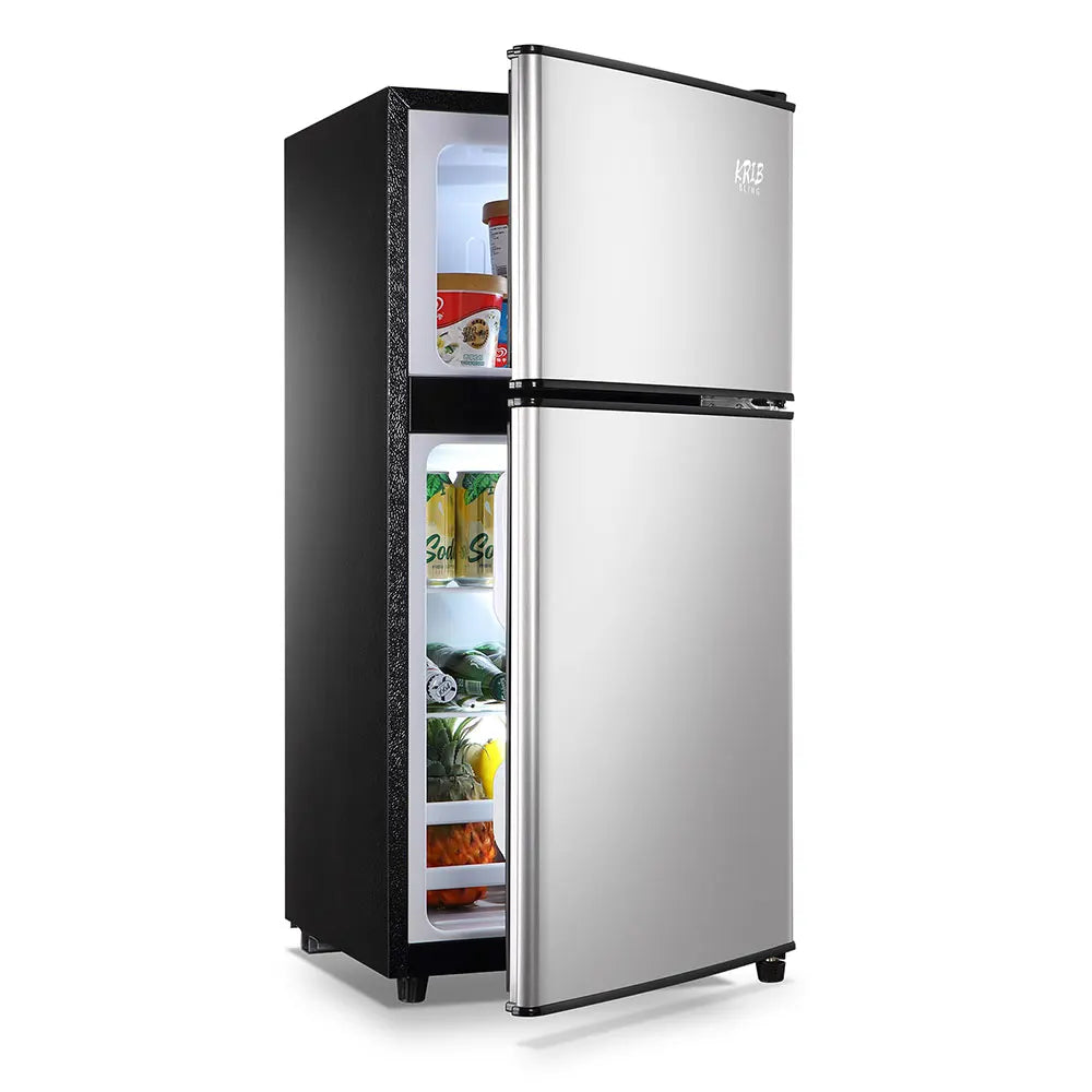 Stainless Steel Mini Fridge Double-Door — Stainless Steel | KIMLUD