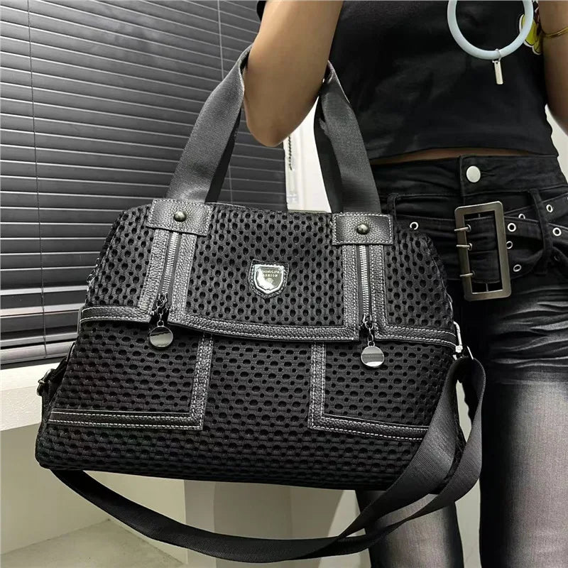 Bags & Handbags Large Capacity Nylon Tote Mesh Quilted — Black | KIMLUD