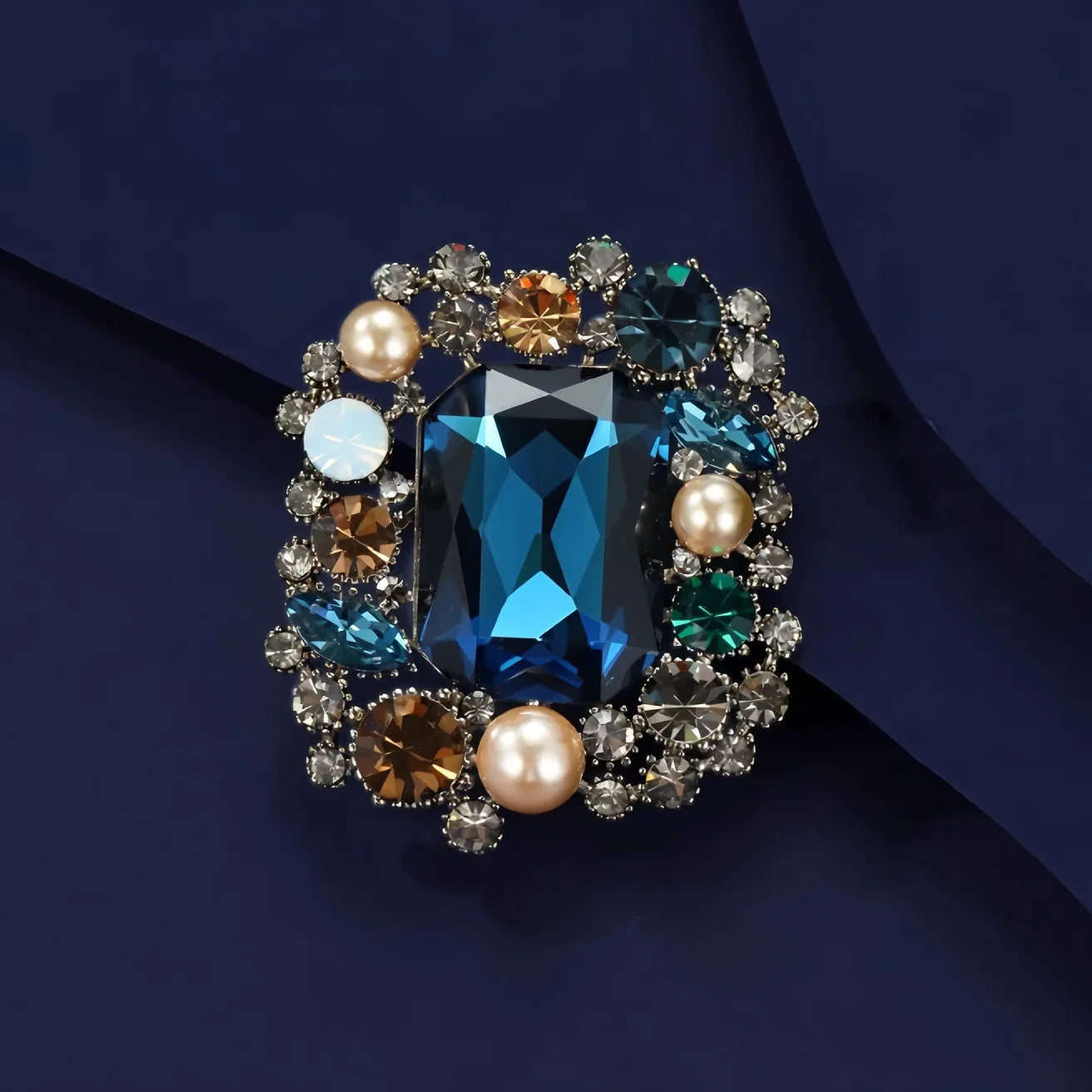 Crystal Zircon Pearl Brooch Flower Phalaenopsis — Blue | KIMLUD