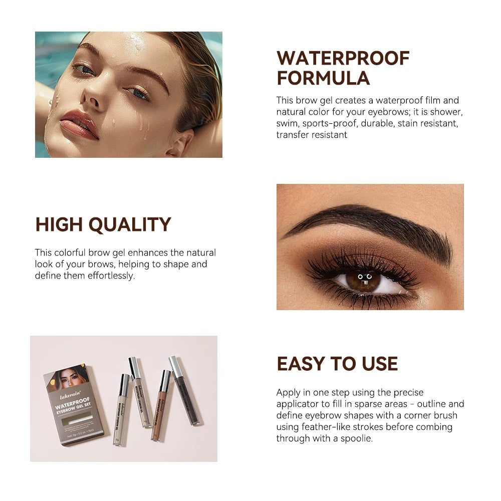 Waterproof Eyebrow Tint Gel Sweatproof Silky Texture Natural Look Long Wearing For Brunette Black Brown And Smoky Grey 4 Colors