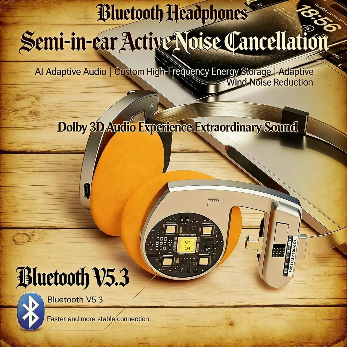 KIMLUD, Foldable Portable Retro Style Wireless Headphones Bluetooth 5.3 HIFI Stereo Noise Reduction Long Battery Life Over-ear Earphones, KIMLUD Womens Clothes