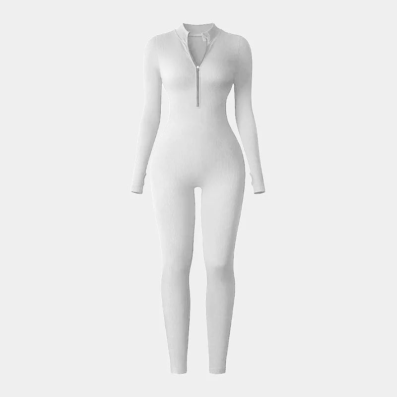 Nylon/Spandex Jumpsuit Half Zip Activewear — Black | KIMLUD