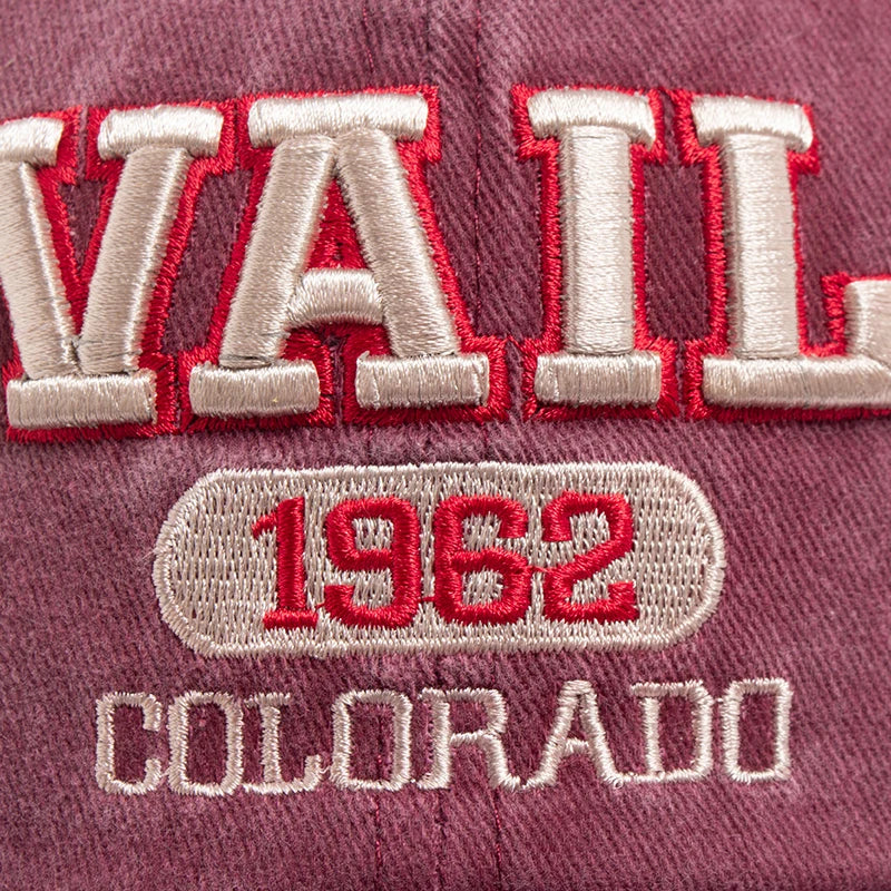 Cotton Baseball Cap VAIL Letter Embroidered — Black | KIMLUD
