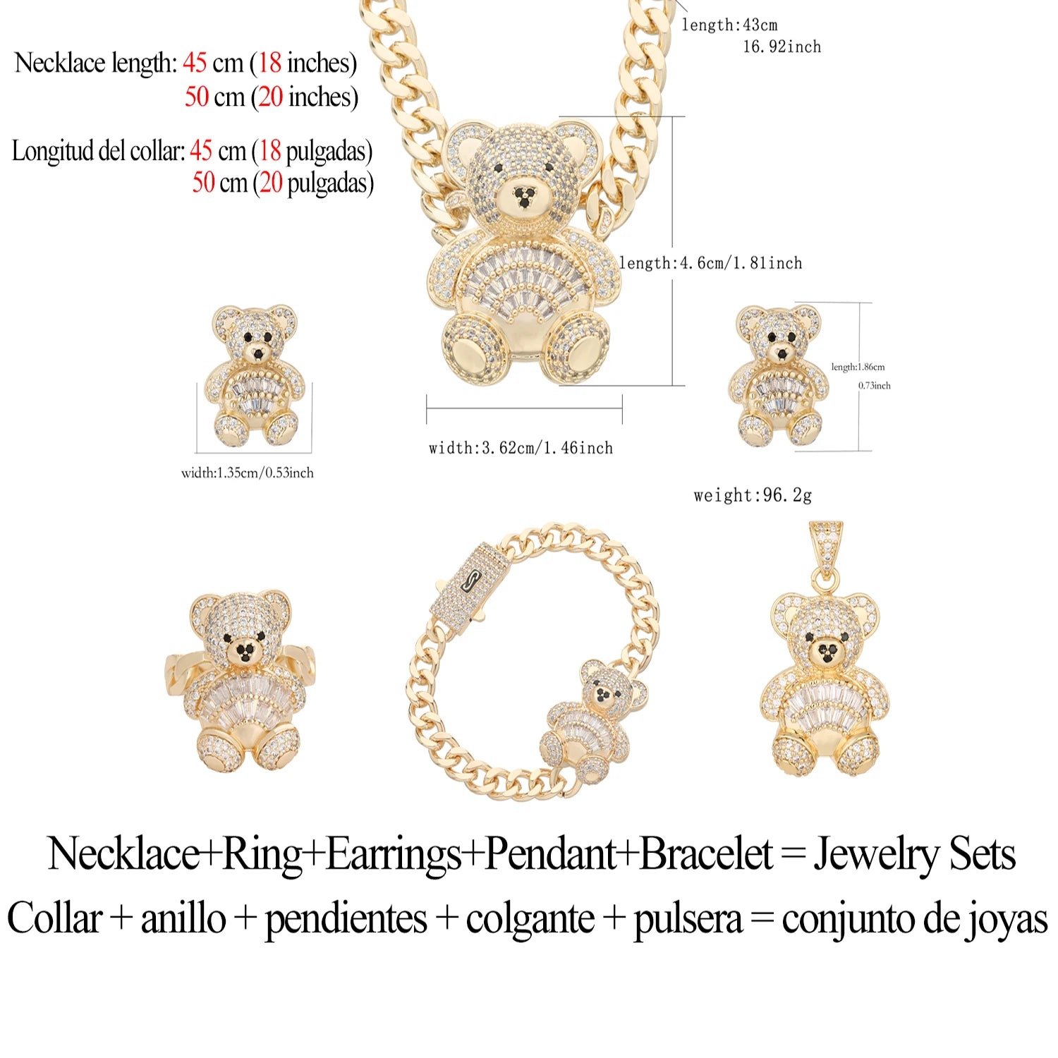 Gold Plated Diamond Bracelet Earrings Set — Gold | KIMLUD