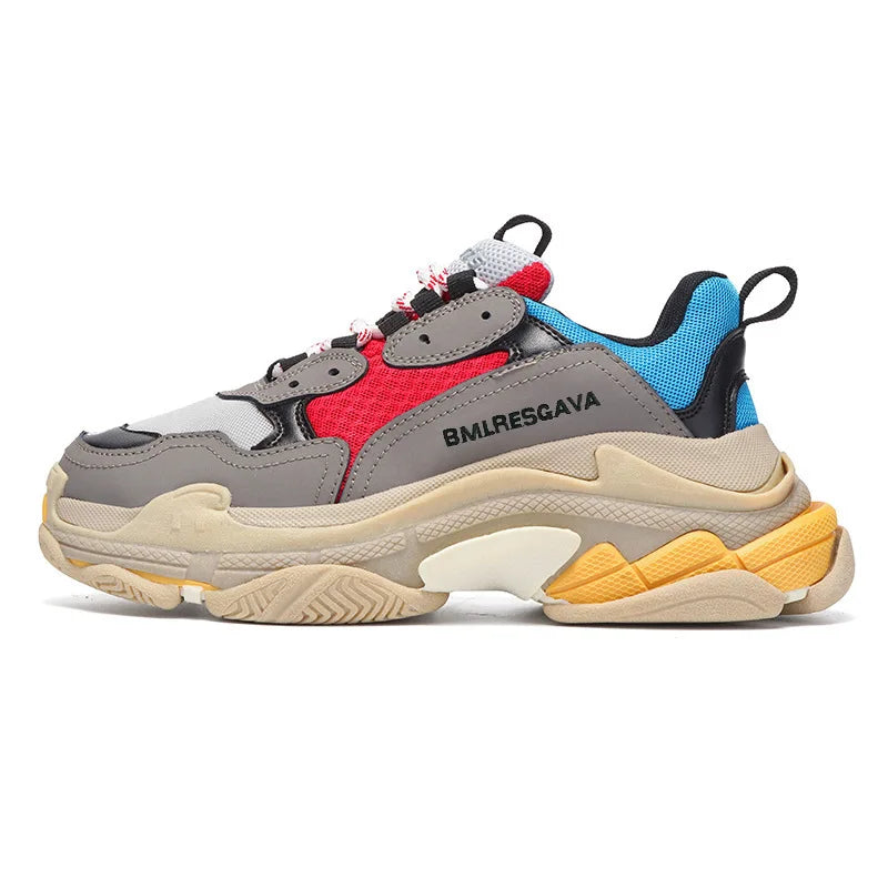 Breathable Mesh Upgraded Dad Shoes Six-Layer Sole Cushioned Insole For Everyday City Wear — Black | KIMLUD