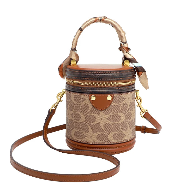 PVC Cylinder Crossbody Handbag Small Luxe Designer with Matte Finish Zipper — Black | KIMLUD