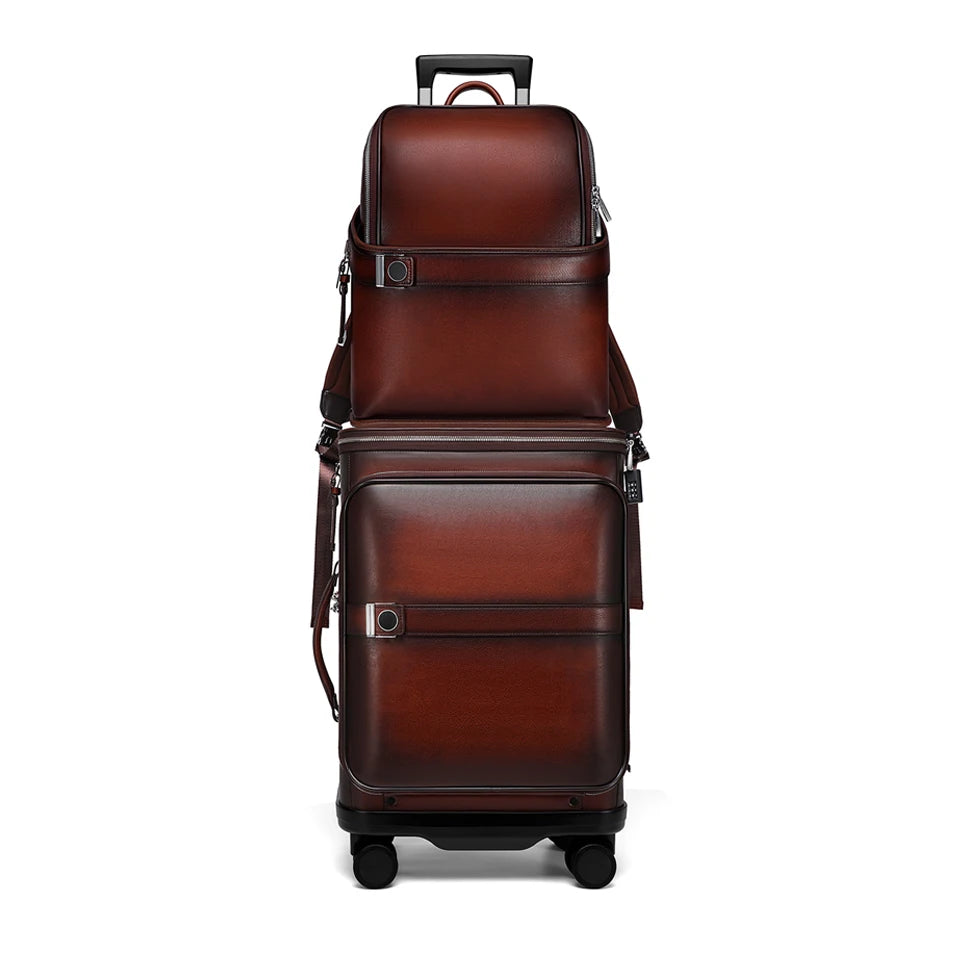 Cowhide Leather Suitcases Hard Shell — Black | KIMLUD