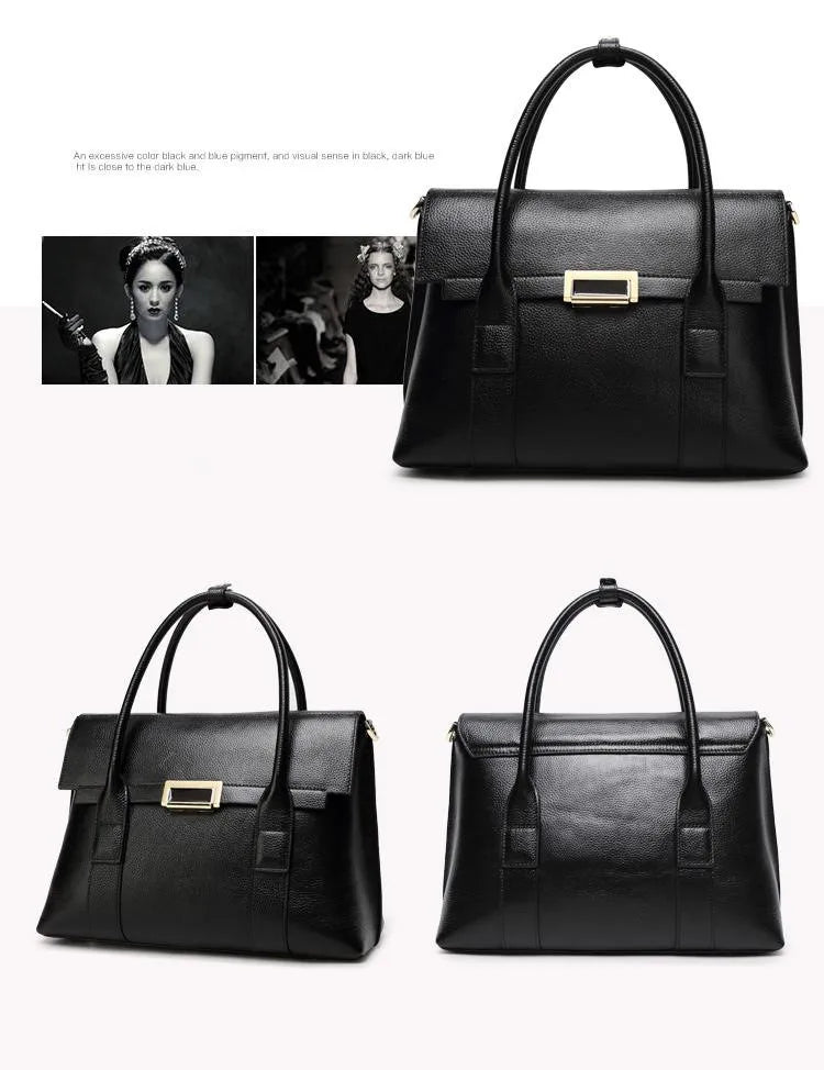 Genuine Leather Briefcase Large-Capacity — Black | KIMLUD
