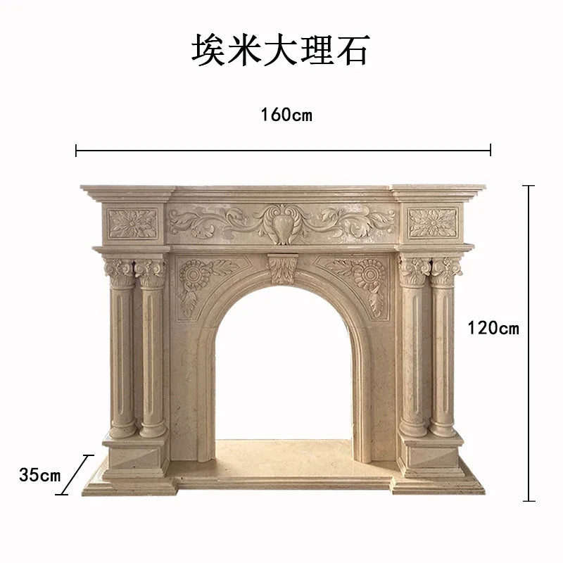 Marble Fireplace Stone Carving Living Room Decor — White | KIMLUD