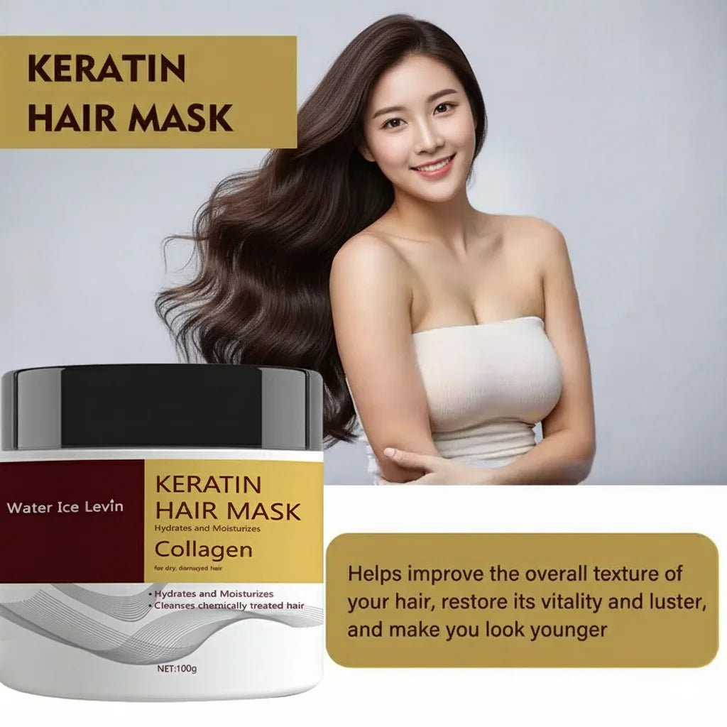 Keratin Hair Mask. Hydrolyzed Keratin Collagen. Hydrates Moisturizes. Repairs Dry Damaged Hair. Coconut Argan Oils. 100g.