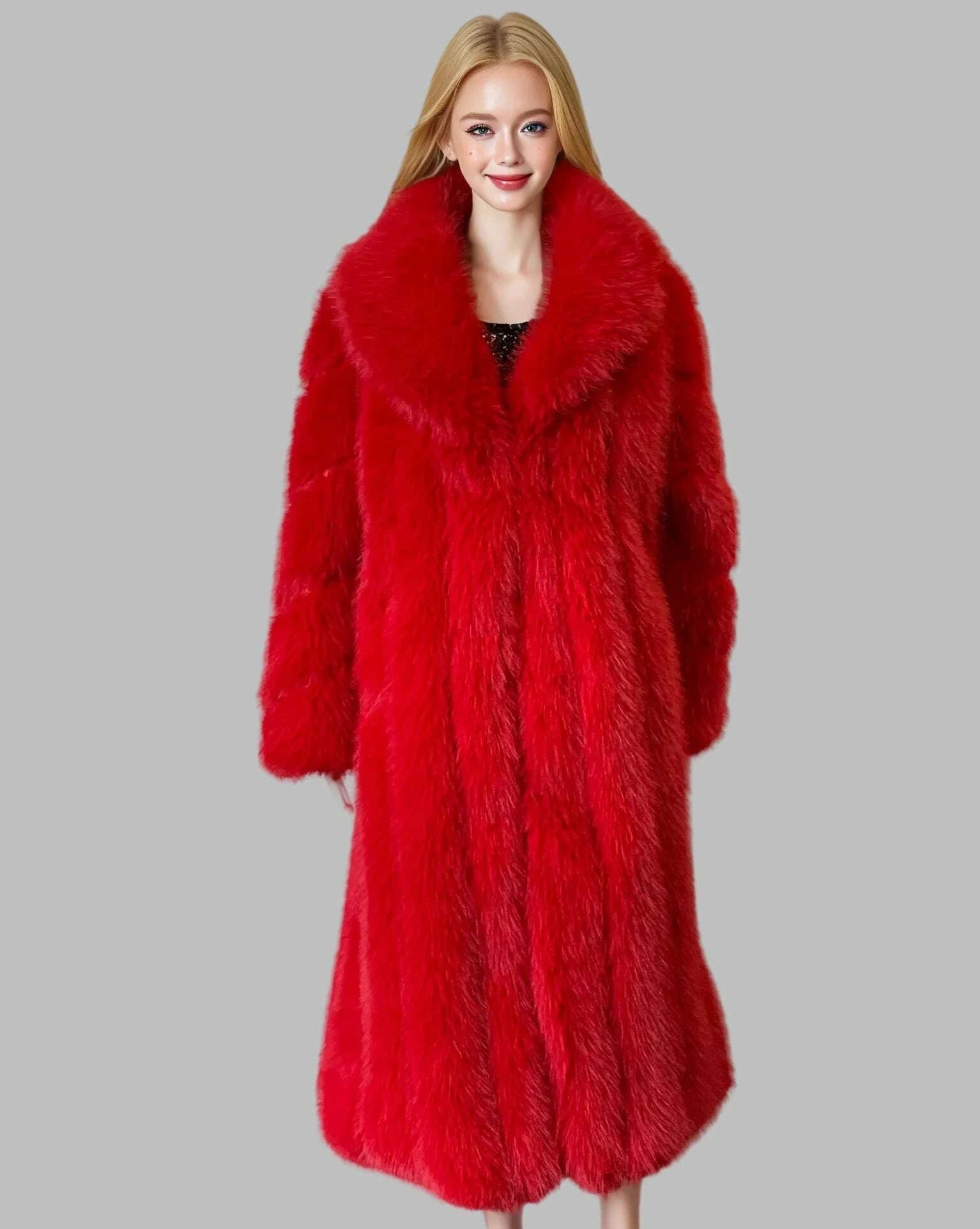KIMLUD, Chic Oriented Women's Faux Grass Outerwear Fashionable Casual Comfort Autumn-Winter Long Solid Color Lapel Faux Grass Coat, KIMLUD Womens Clothes