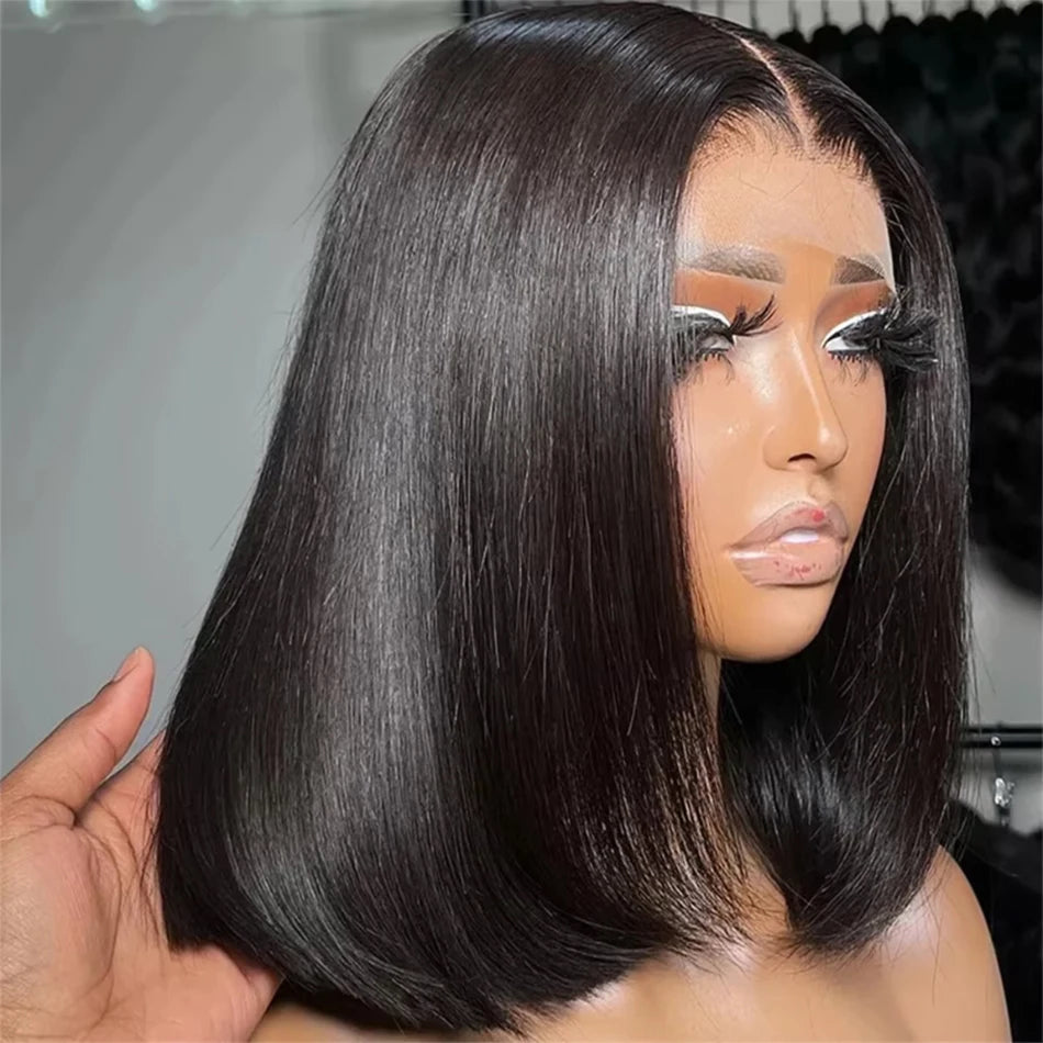 Short Bob Wig Straight Human Hair Wigs 13x4 Transparent Lace Frontal Wig Pre Plucked Virgin Human Hair Lace Closure Wig 180%