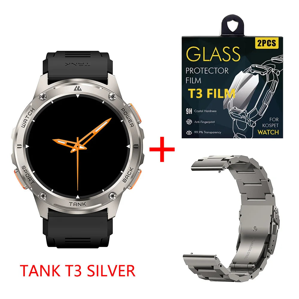 2024 KOSPET TANK T3 Smart Watch For Men 500mAh Battery Smartwatch Women Digital Fitness Watches AMOLED AI Voice AOD Bluetooth