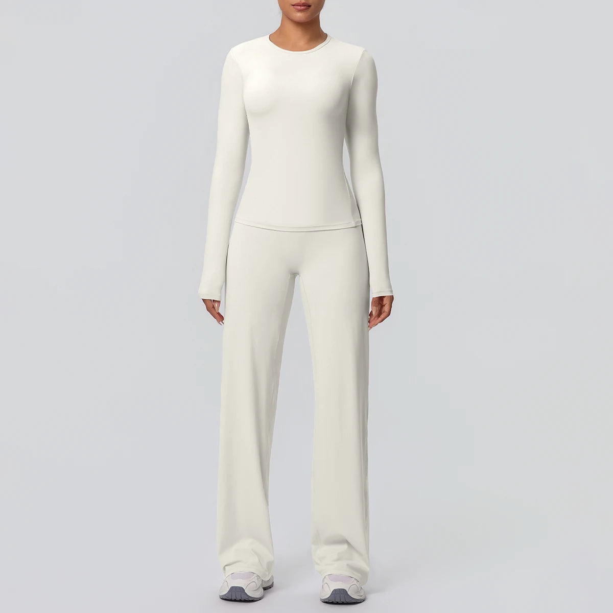 Yoga Set – Slim Long Sleeve Top and Wide Leg Pants – Nylon Elastane | KIMLUD