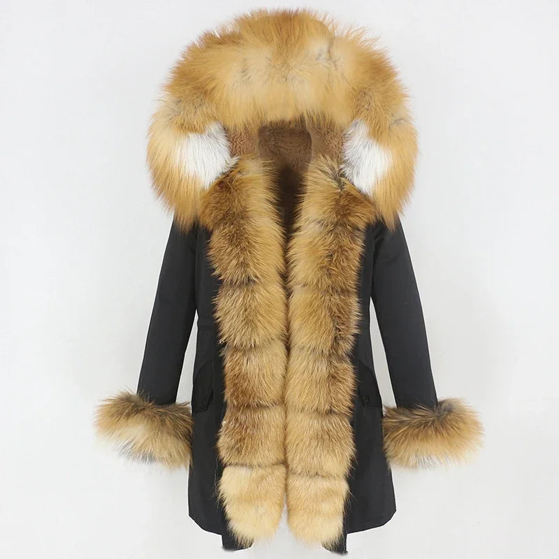 OFTBUY 2024 Fashion Winter Jacket Women Real Fur Coat Natural Real Fox Fur Collar Loose Long Parkas Big Fur Outerwear Detachable