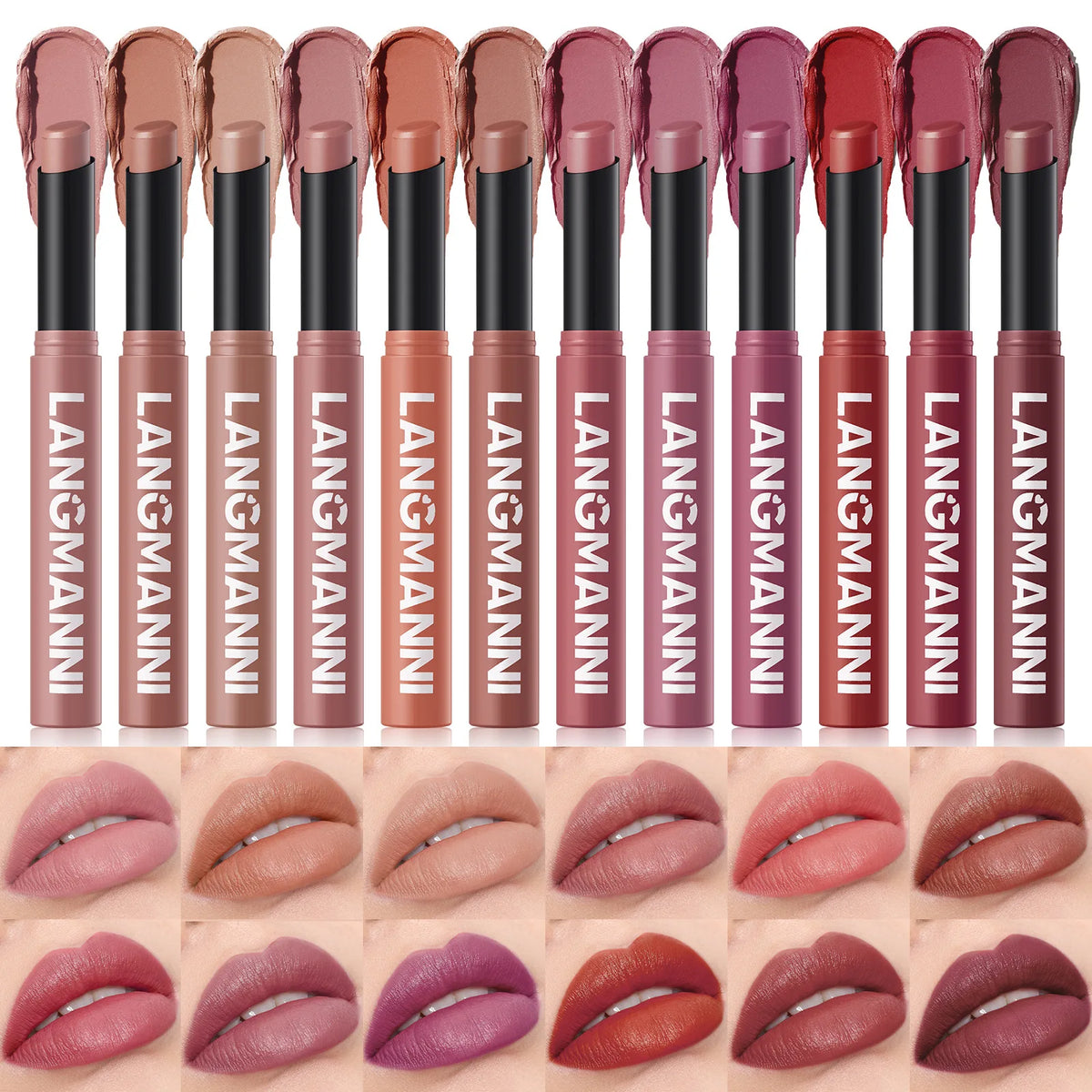 12 Color Matte Lipstick Pencil Waterproof Long Lasting Non-Stick Cup Lip Stain Tint Cosmetic Nude Lipstick Pen Makeup Maquillage