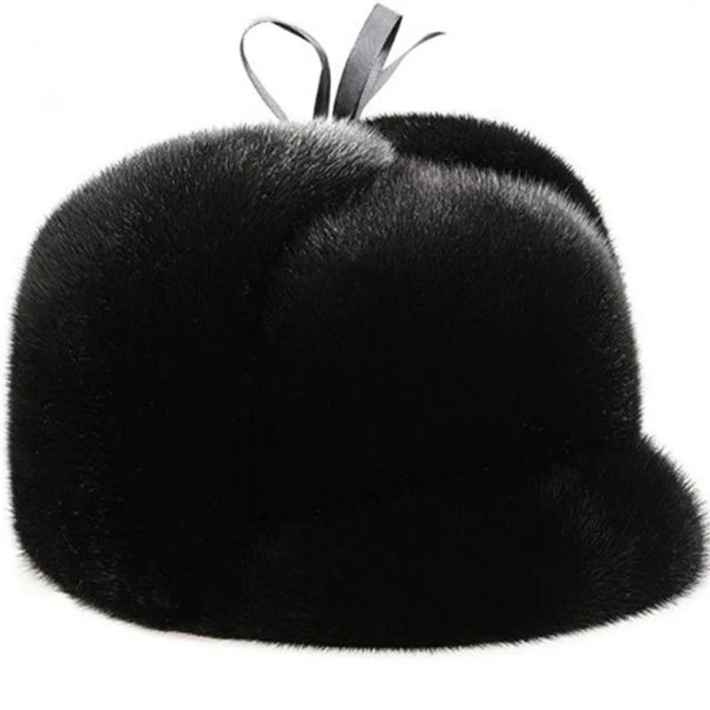 New Fashion Men's Real Mink Fur Cap Men Natural Mink Fur Hat Winter Warm Top Hat Headgear Beanie Beret Natural Real Mink Fur Cap