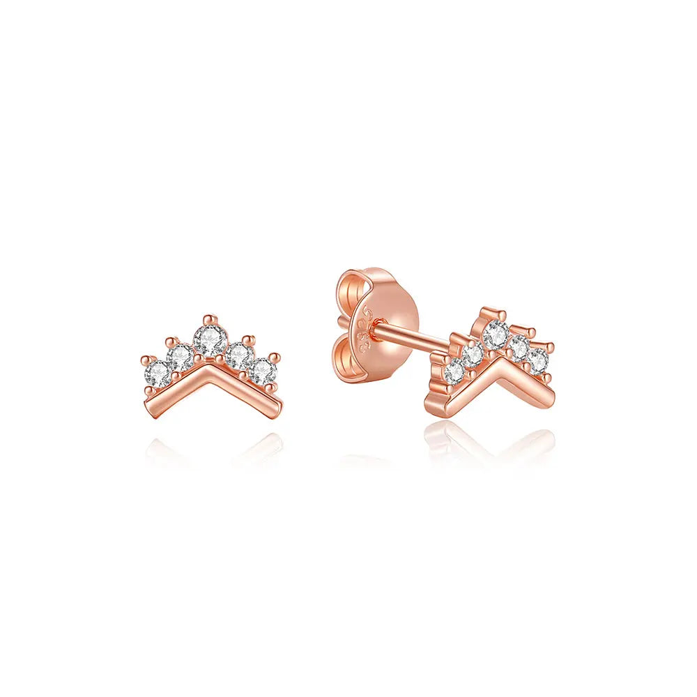 Sterling Silver Stud Hoop Earrings Crown Heart Bee — Rose Gold | KIMLUD