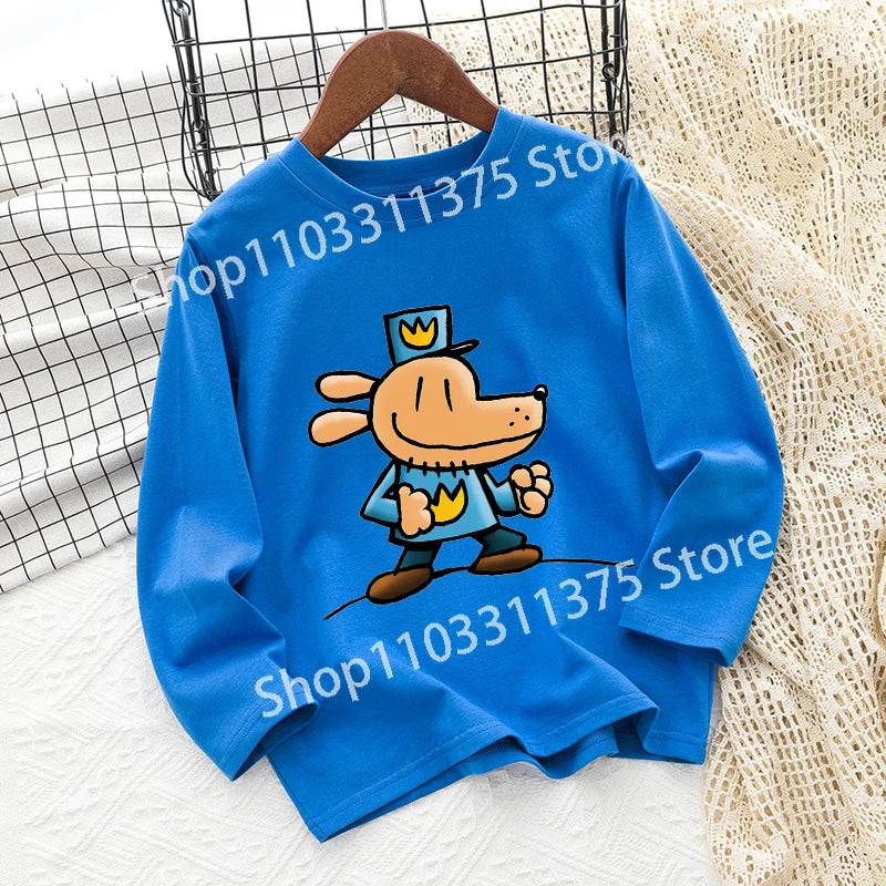 Dog Man Children's T-shirt Short Sleeve Cotton Outdoor Wear Fashion Blue Hip Hop Toddler Cute Cartoon Anime Boys Clothes Toddler