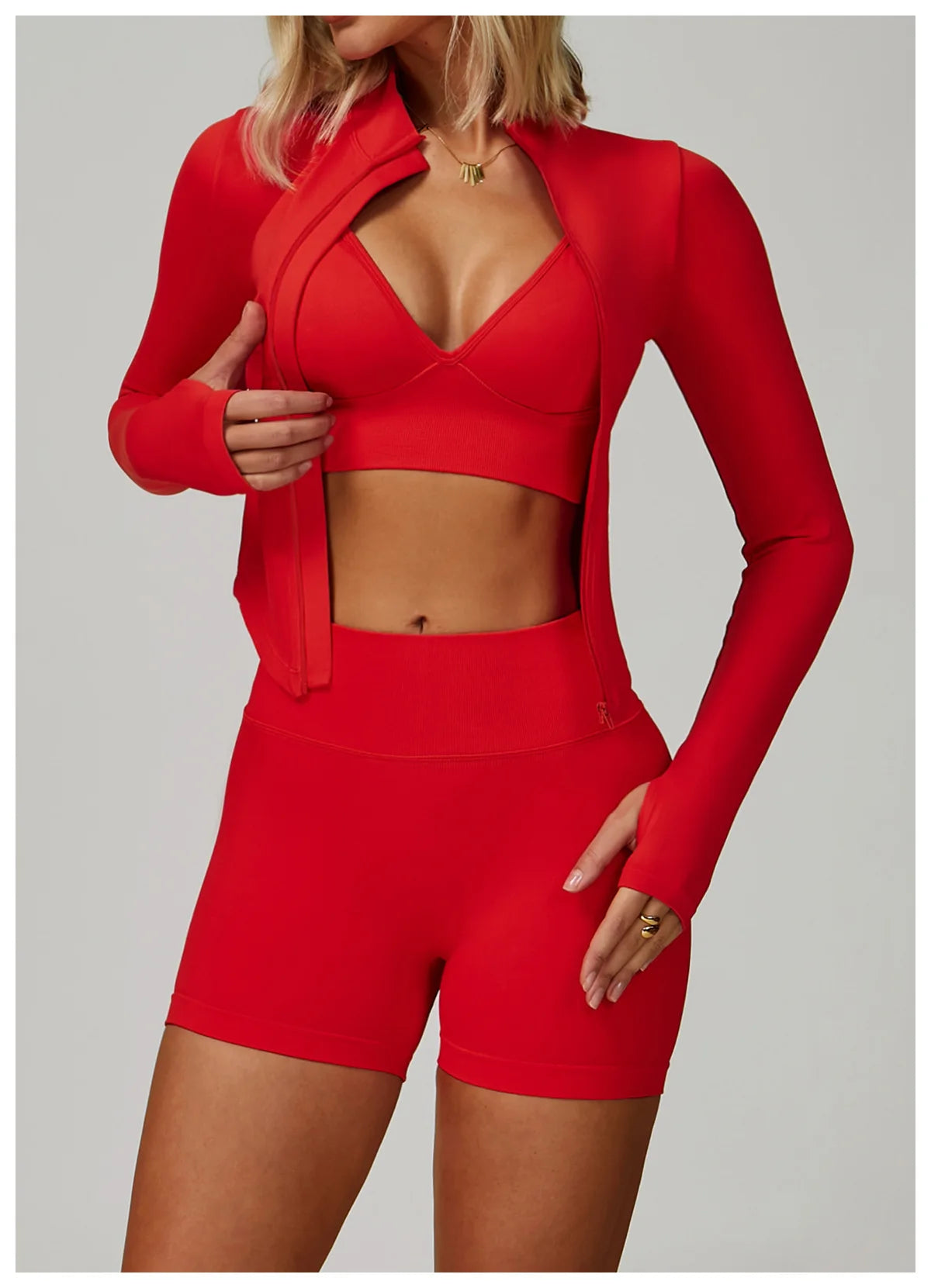 Seamless Nylon-Elastane Yoga Set High Waist Breathable — Crimson Red | KIMLUD