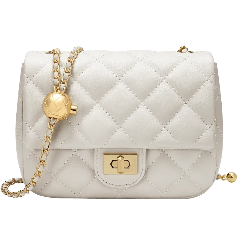 Leather Chain Crossbody Bag With Structured Small Square Silhouette And Polished Hardware — Black | KIMLUD