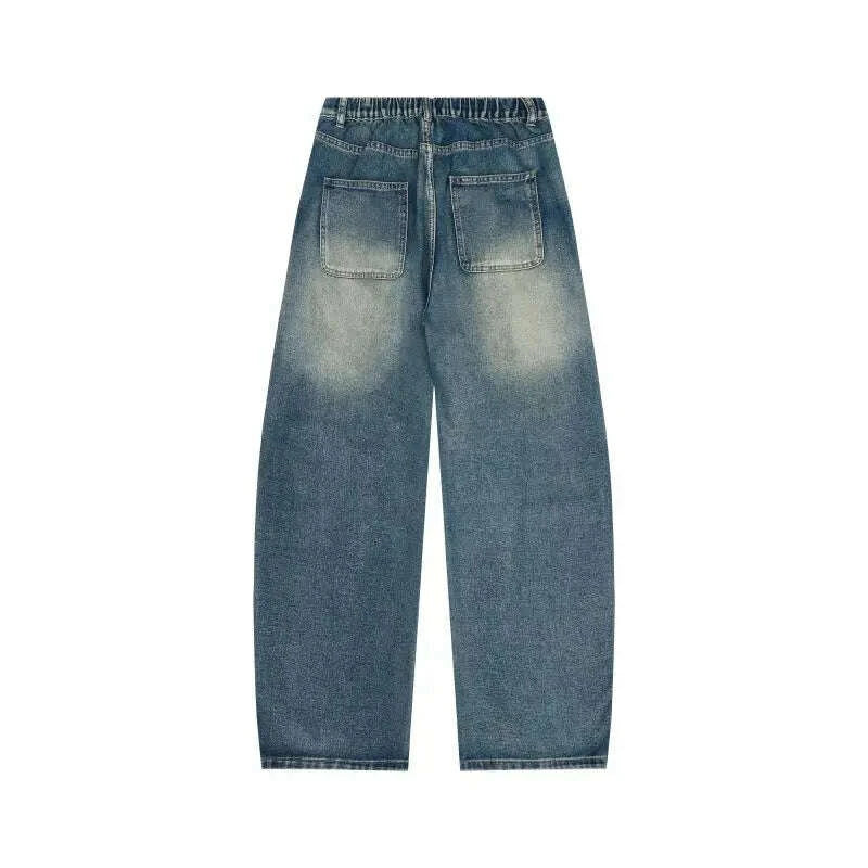 KIMLUD, Men's Jeans Spring And Autumn Fashion Straight Tube Loose Washed Casual American Retro Original Color Wide Rivet Logging Pants, KIMLUD Womens Clothes