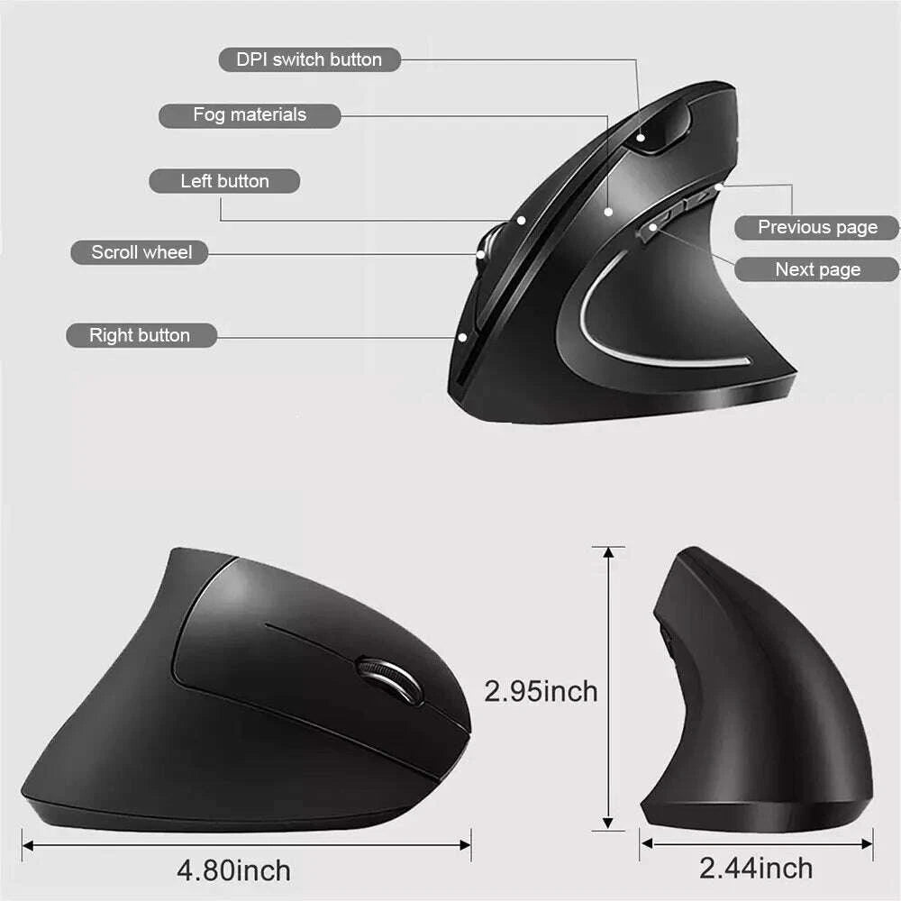 KIMLUD, Wireless Bluetooth Vertical Mouse 800 1200 1600 DPI 6 Button Personalised Side Grip Ergonomic 2.4G Mute Gaming PC Computer Mouse, KIMLUD Womens Clothes