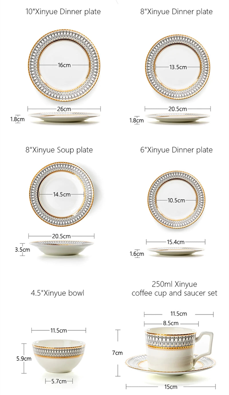 Nordic Bone China Dinner Plates Set Rimmed In Gold — White | KIMLUD