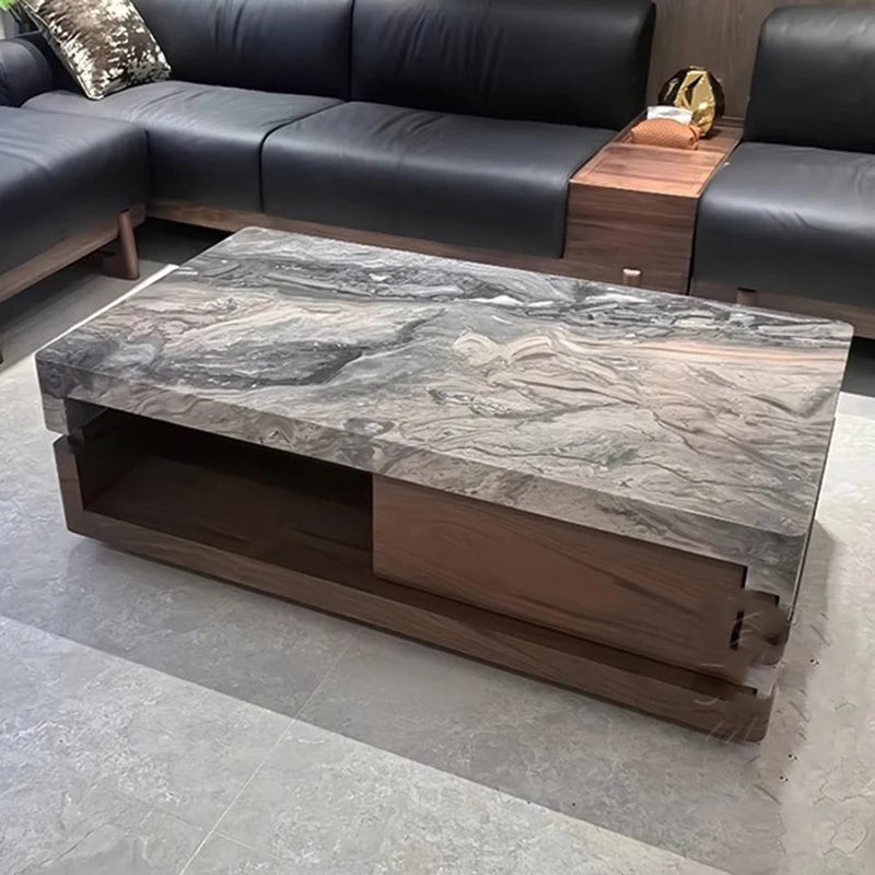 Solid Wood Coffee Table Minimalist Round — Charcoal Black | KIMLUD