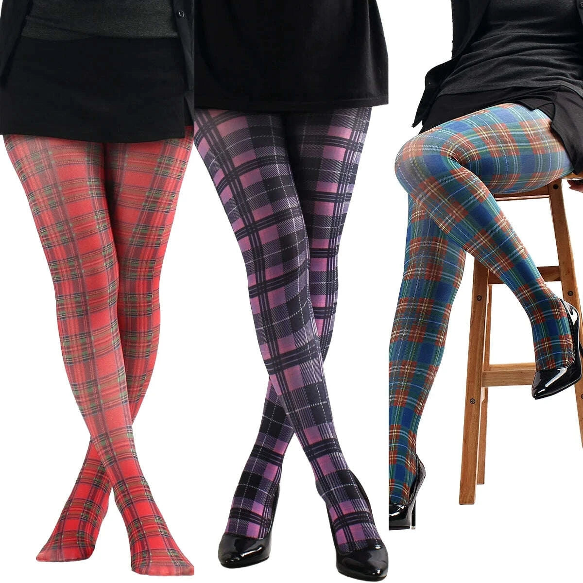 fashion-womens-classic-tartan-semi-opaque-pantyhose-printed-tights-red-purple-blue-green-scottish-check-pattern-tightskimludkimlud-35559502