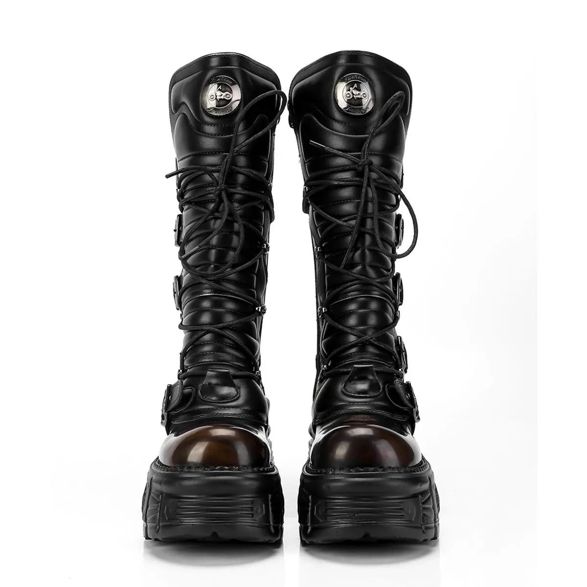 2024 High Spanish Locomotive Dark Punk Medium Tube Metal Thick Rock Men and Women The Same Style Platform Heels Boots