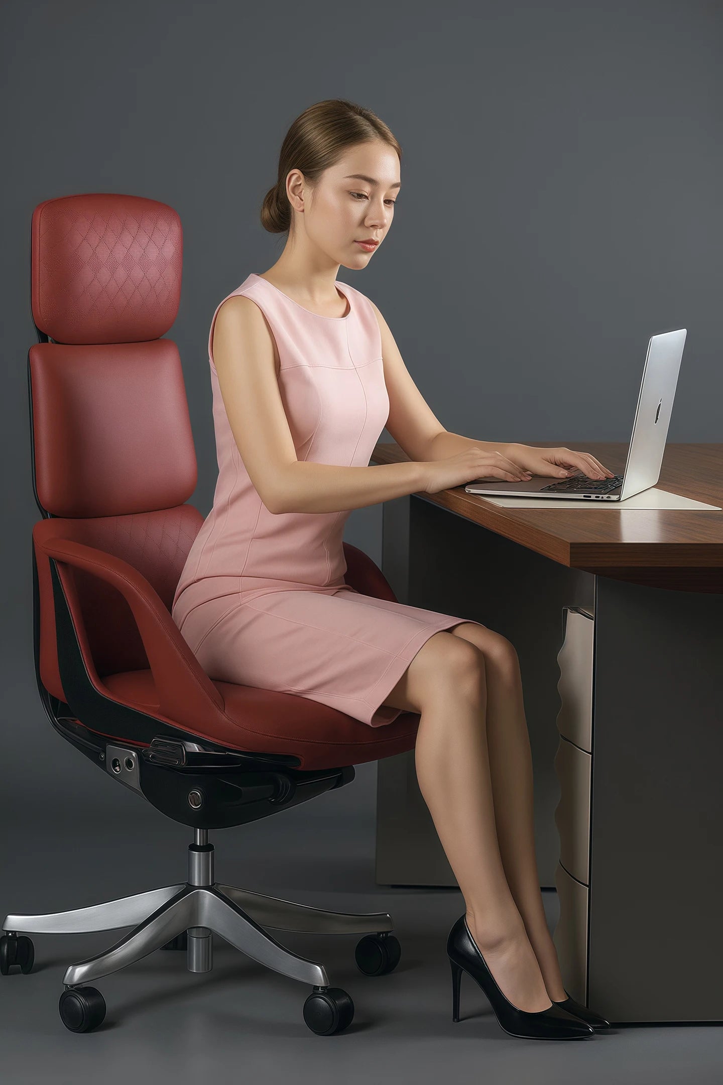 Leather Executive Swivel Office Chair — Red | KIMLUD