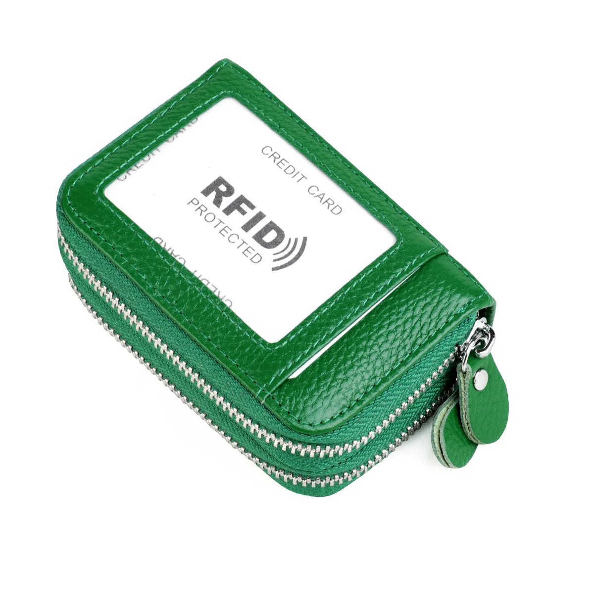 Genuine Leather Wallets RFID Blocking Double Zipper — Black | KIMLUD
