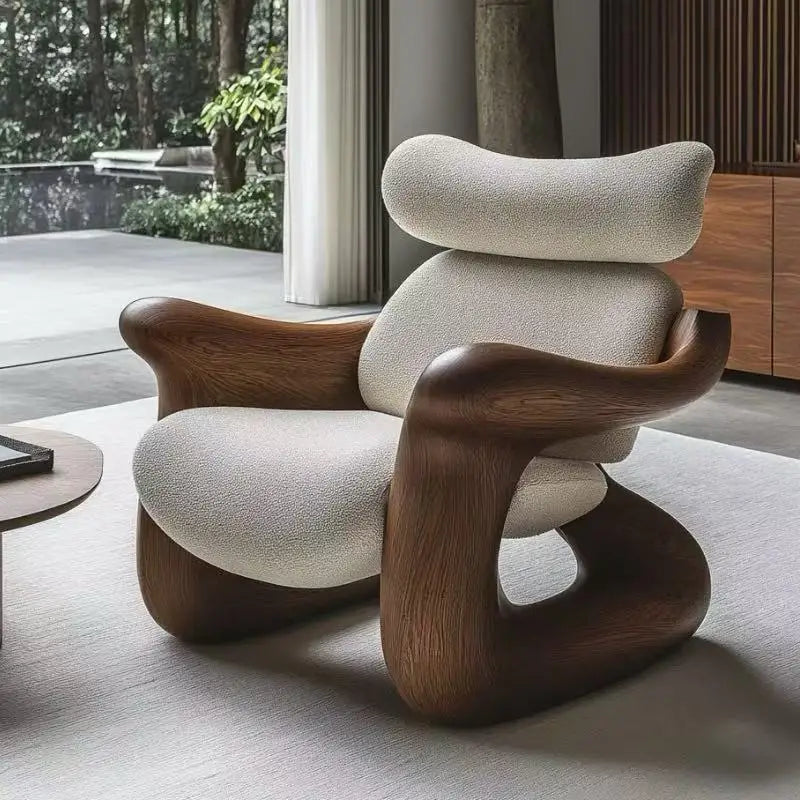 Italian Wooden Armchair Ergonomic Comfort — Beige | KIMLUD
