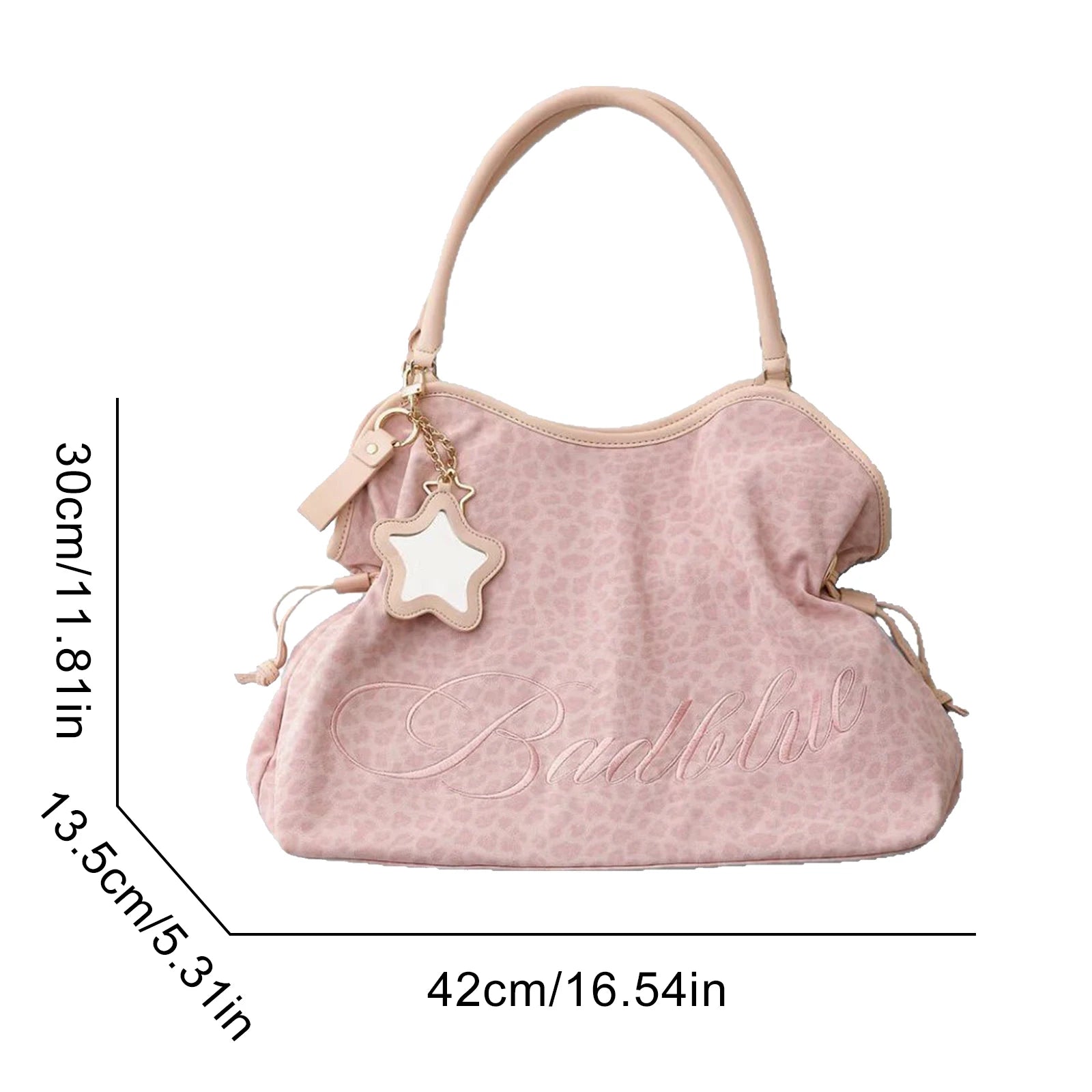 Leopard-Print Polyester Tote Bag Embroidered Star Pendant — Dark Brown | KIMLUD