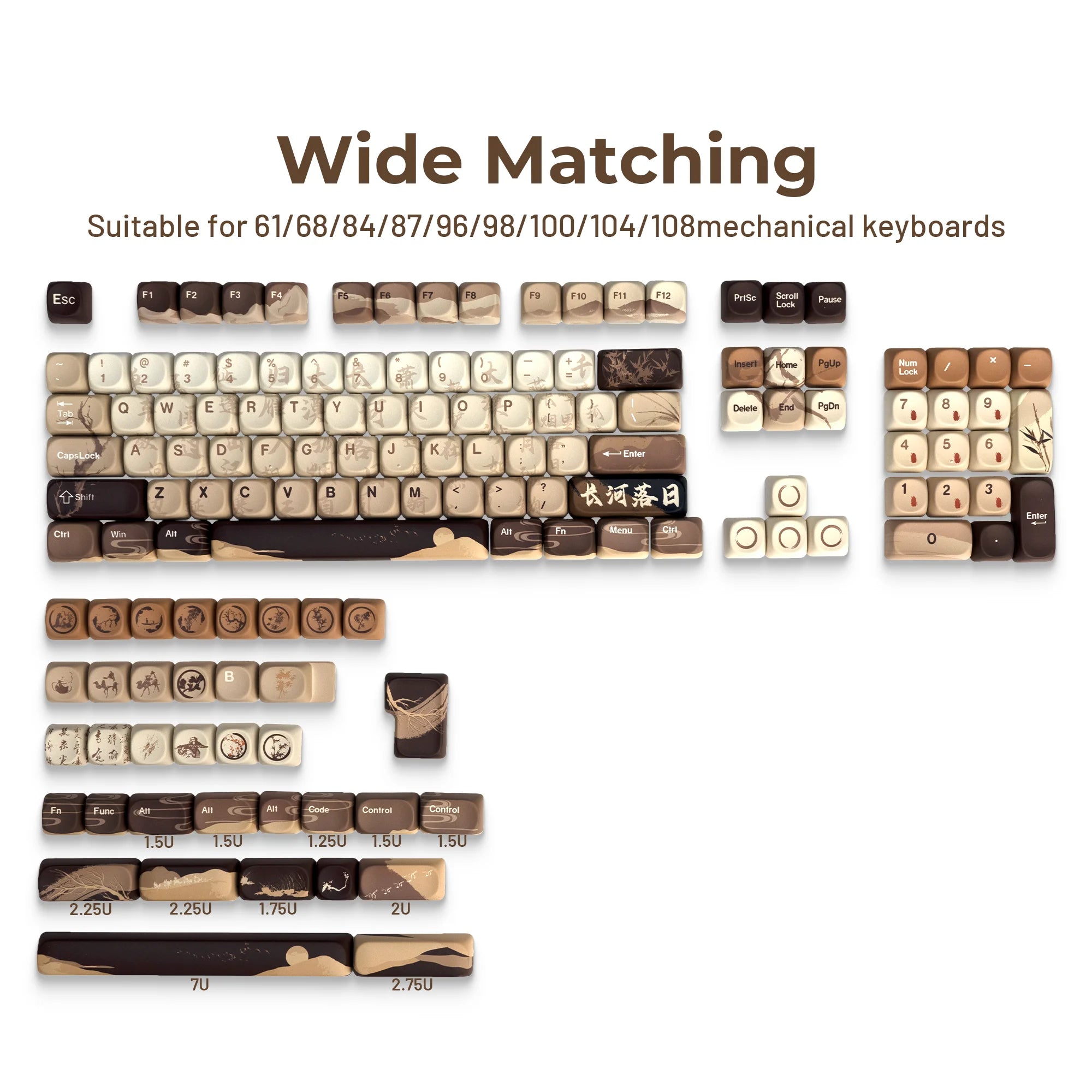 XVX Brown MOA Keycaps Chinese Style PBT Keycaps 140 Keys Thermal Sublimation Cherry MX Mechanical Keyboard Keycaps Accessories