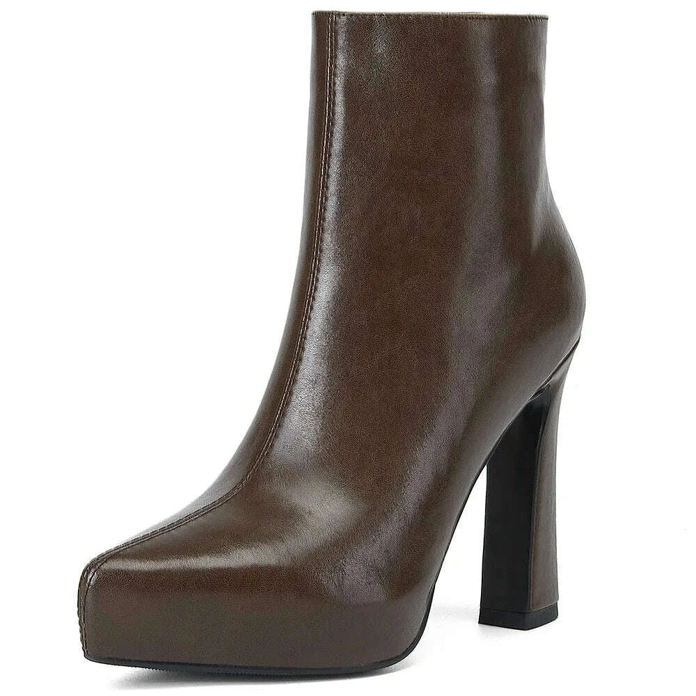 KIMLUD, MILI-MIYA New Arrival Middle Splicing Women Cow Leather Ankle Boots Pointed Toe Thick Heels Zippers Solid Color Handmade, KIMLUD Womens Clothes