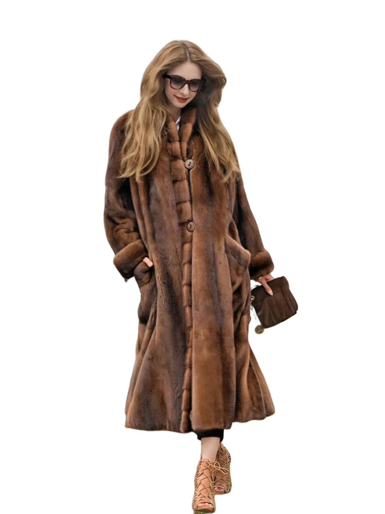 Faux Mink Fur Coat - Long Length - Dark Brown | KIMLUD