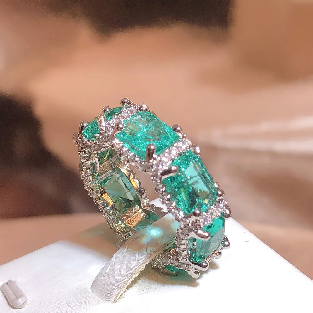 Sterling Silver Ring Paraiba Zircon Inlaid Aquamarine — Aquamarine | KIMLUD