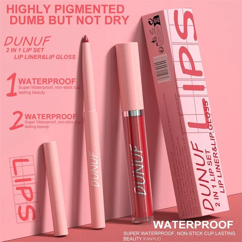 12 Color Matte Lip Liner Pencil Lip Gloss Set Waterproof Lipliner Pen Red Brown High Pigmented Lip Glaze Lips Cosmetics Makeup
