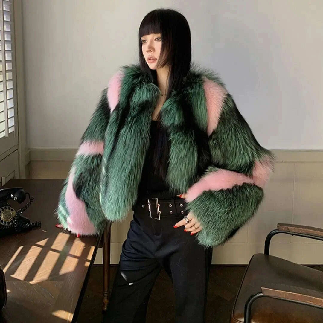 Luxury Fashion Woman Real Silver Fox Fur Short Jacket Coat Female Elegant Winter Warm Overcoat