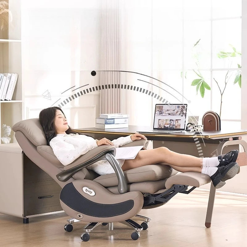 Leather Executive Swivel Chair Massage — Beige | KIMLUD