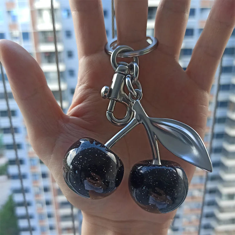 Crystal Cherry Bag Charm Keychain With Faceted Crystals And Platinum-Tone Metal — Cherry Red | KIMLUD