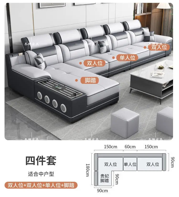 Fabric Sofa Modern Minimalist U-Shape — Gray | KIMLUD