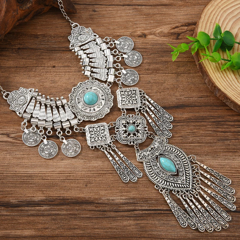 Necklace – Exaggerated Coin Wing Tassel Pendant – Zinc Alloy | KIMLUD
