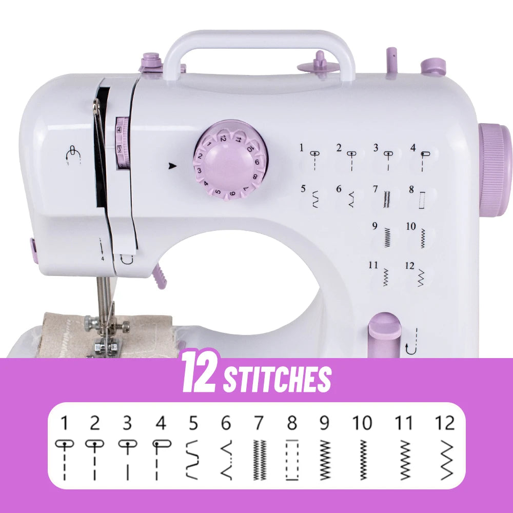 Portable Mini Electric Sewing Machine for Beginners 12 Stitches Foot Pedal Night Light Speed Control for DIY Home Sewing Mending
