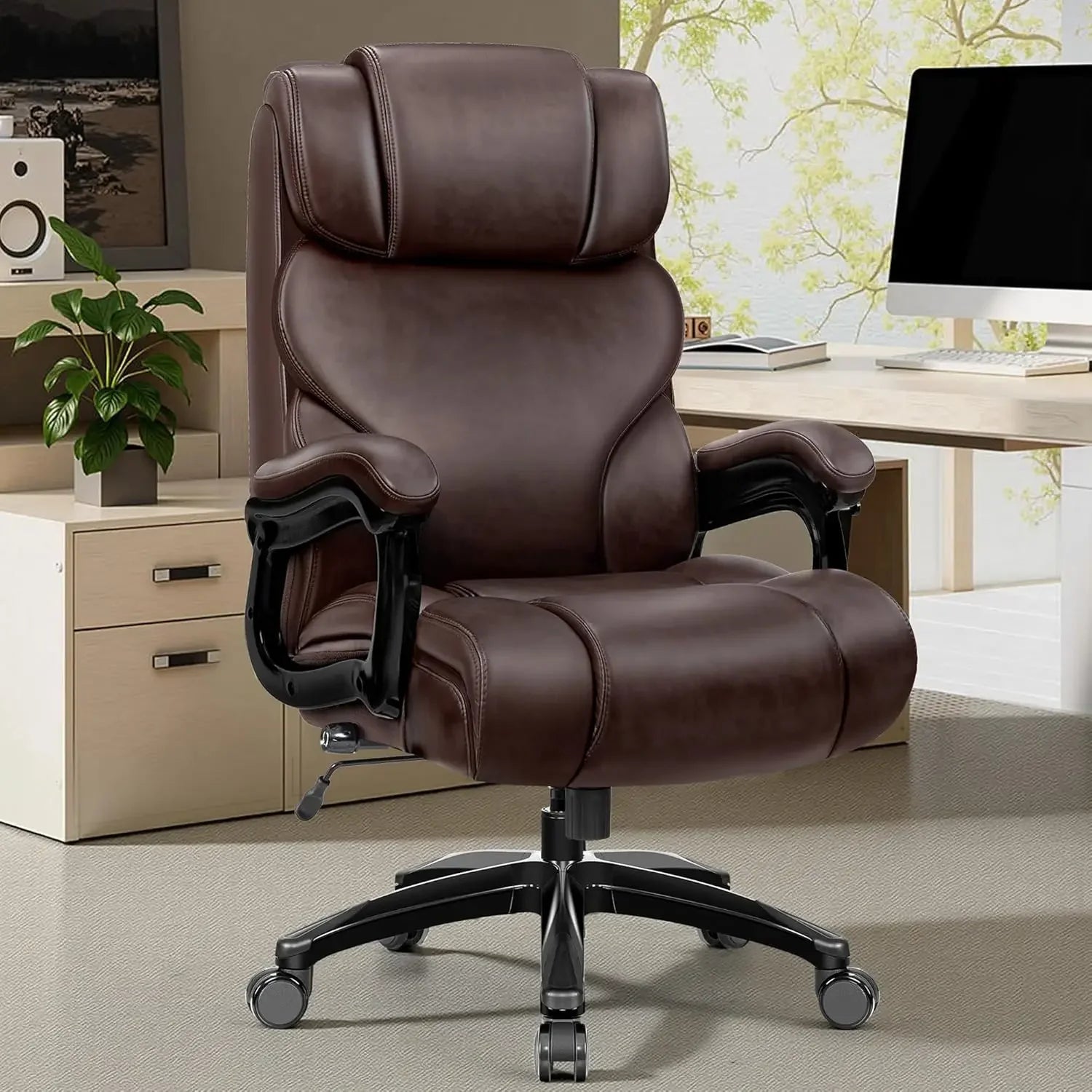 Ergonomic Office Chair 500lbs Capacity With Adjustable Lumbar — Espresso Brown | KIMLUD